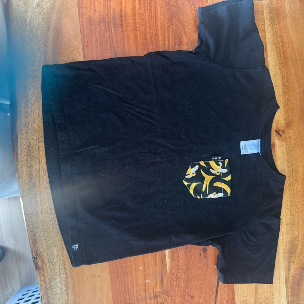 Kids Black T-Shirt with Banana Print Pocket